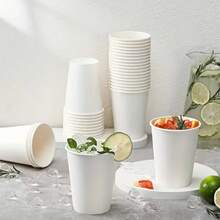 50/100个 8盎司/230毫升 白色纸杯 - 无涂层，可重复使用饮料杯，适用于派对、婚礼、生日、野餐和各种活动 - 非常适合节日聚会、派对用杯、婚礼饮品，简约杯身设计，结实手柄