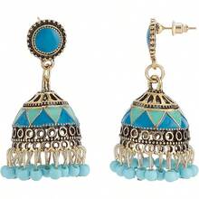 6 Pairs Jhumkas  Earrings Vintage  Earrings For Women Boho Gold Plated Multicolor Bell Faux Pearl Tassel Dangle Drop  Bollywood Statement Earring Fashion Jewelry2025 - 1 - 查看 4