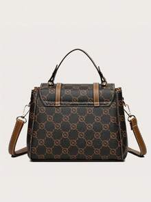 时尚图案手提包，大容量中年女士包，双箭头设计手提包 - 棕色 - 查看 5