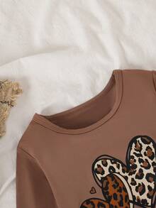 3 pièces/set Hauts à manches longues col rond avec imprimé cœur coloré + imprimé lettre cœur léopard + imprimé lettre léopard pour la Saint-Valentin des filles - Multicolore - Voir 3