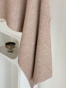 1 pieza Bufanda de unicolor para mujer, poncho asimétrico de cuello alto versátil de punto, accesorio de chal, suéter casual para el trayecto de mujer, cárdigan holgado - Caqui - Ver 8