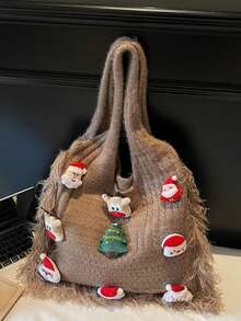 Sac d'aisselle tricoté Père Noël, Sac à bandoulière de Noël, Sac fourre-tout Sapin de Noël, Sac de courses