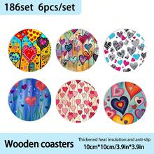 1 Set/6 pezzi Sottobicchieri in legno stile carino per bambini, set di sottobicchieri in legno, tappetini isolanti per il calore, adatti per bar, riunioni domestiche, caffè, ufficio e varie occasioni, regalo di inaugurazione della casa