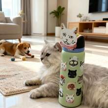 Botella de agua de 32 oz con diseño de huevo Good Egg, termos y botellas de agua, termo de acero inoxidable, original, compatible con botellas de agua de acero inoxidable con aislamiento. Esta botella cuenta con un diseño de aislamiento al vacío de doble capa, lo que la convierte en un utensilio de alta calidad para beber en verano. Es fácil de transportar y adecuada para acampar, hacer senderismo, viajes en coche o cualquier otro tipo de viaje. Es una excelente opción de regalo. Es una botella de agua deportiva, diseñada específicamente para quienes beben agua. Es ideal para picnics, actividades de verano, aventuras al aire libre, camping, gimnasios, dormitorios, yoga, viajes en coche, desplazamientos a la oficina, profesores, regalos de graduación, regalos para profesores, regalos para el Día de la Madre y regalos de cumpleaños. Es ideal para beber agua, té helado o café, bebidas frías y calientes. - Collage de gato - Ver 3