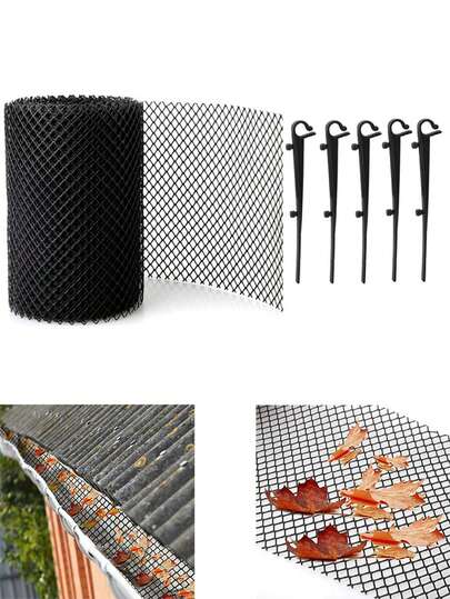 Heavy-Duty Plastic Gutter Guard With Fixing Hooks, Leaf Blocking Drainage Net For Downspouts & Gutters, Durable Outdoor Leaf Protection System, Prevents Clogs & Debris Buildup, Easy Installation, Gutter Leaf Protection, Functional Design, Sturdy Construction