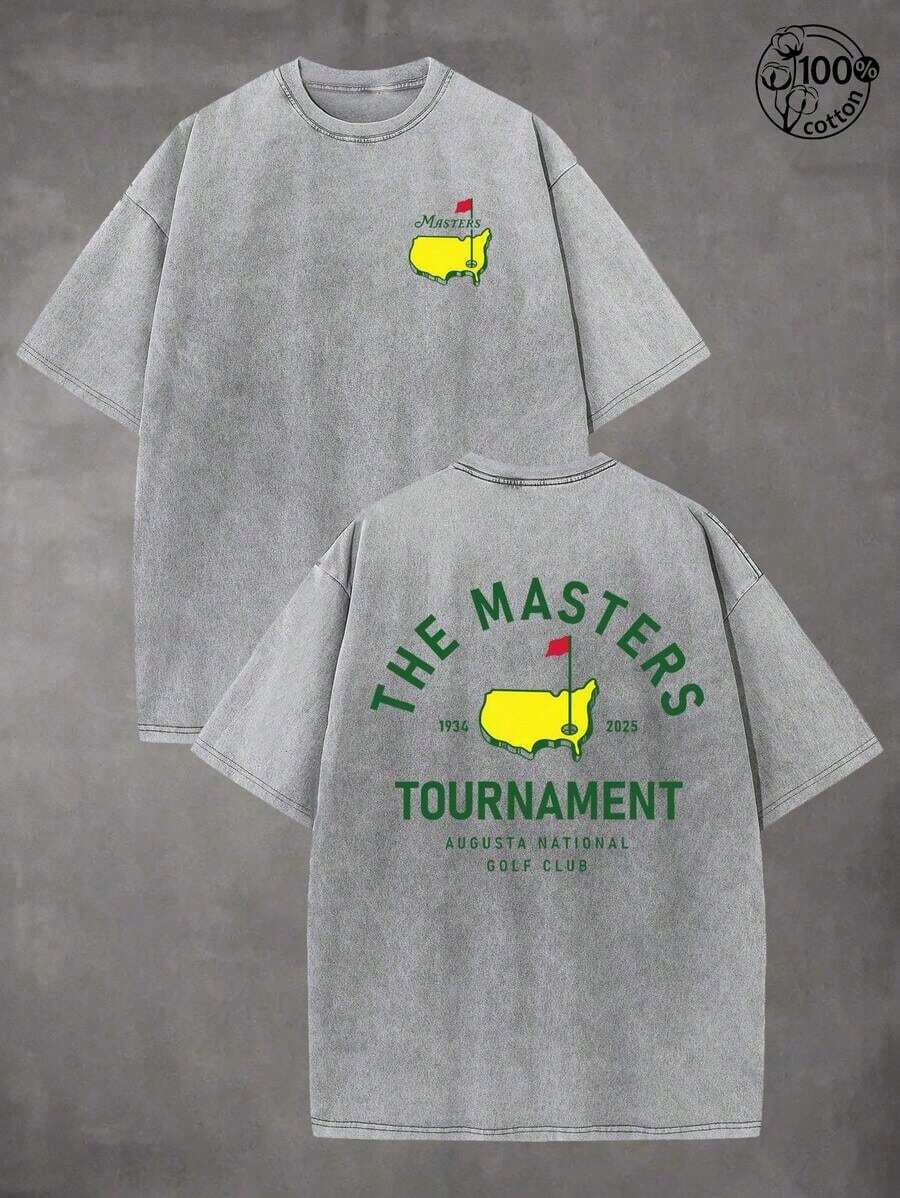 1pc Creative And Versatile, "THE MASTERS" Golf Pattern, Golf Shirt, Men's And Women's T-Shirts, 230G Wash Cotton High-Quality Cotton Printed T-Shirts, Suitable For Street Retro And Outdoor Sports And Leisure, Y2K Style Outfit, Ball Sports T-Shirts, Perfect Gifts. Men's Clothing Shirts - 灰色 - 查看 1