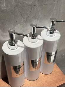 3 件/套 - 500 毫升，圆柱形瓶形，高品质美观白色，搭配银色防水分类贴纸，理想的家居收纳用品，适用于洗手液、洗衣液、洗发水、沐浴露等感光产品，适用于酒店、浴室、住宅和度假租赁 - 白色 - 查看 11