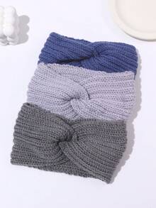 3/4件装秋冬保暖针织交叉发带耳罩手工头巾时尚发饰女士发带 - 彩色 - 查看 1