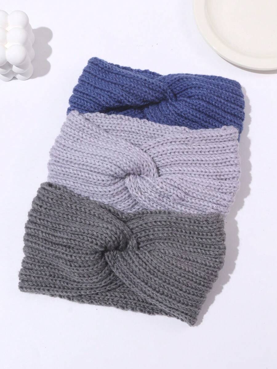 3/4件装秋冬保暖针织交叉发带耳罩手工头巾时尚发饰女士发带 - 彩色 - 查看 1