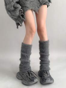 1双蓬松羽毛针织腿套，厚实宽松款，Y2K风格可爱腿套，可作手套使用，秋冬季保暖舒适 - 彩色 - 查看 13