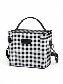 Meoky Large Capacity Insulated Lunch Bag with Shoulder Strap – Reusable Waterproof Cooler Tote for Women & Adults, Leakproof Thermal Bento Lunch Box with Thick Aluminum Lining, Ideal for Work, School, Office, Travel, Picnic & Camping - 黑與白 - 查看 6