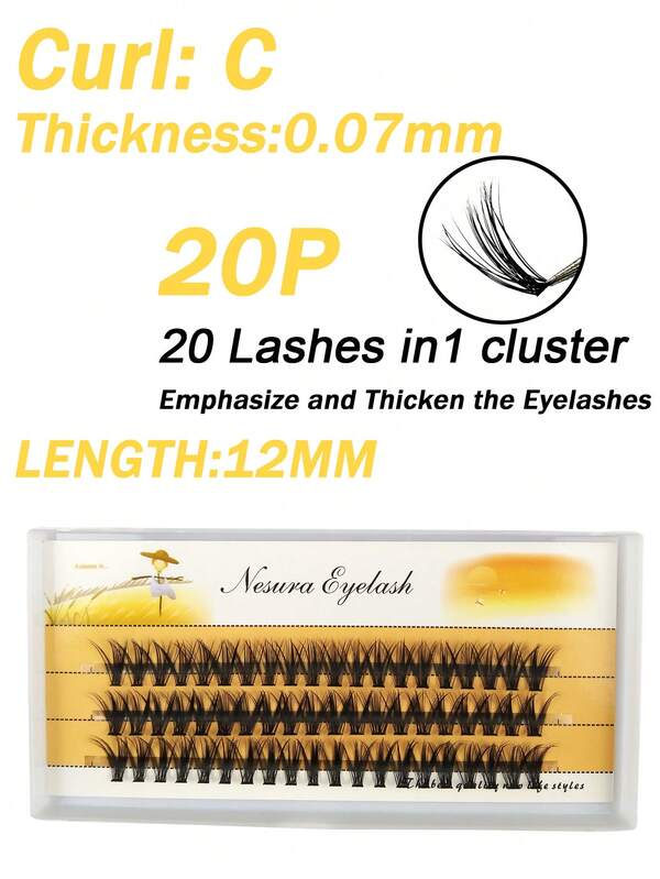 60 Pcs C Curl DIY Eyelash Soft Natural Looking False Eyelashes 12mm 3 Rows 0.07 For Everyday Makeup Lightweight Portable Design For Daily Life Parties And All Occasions