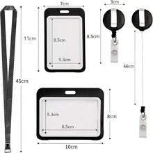 2Pcs Sujetador De Insignia para Tarjetas de ID Vertical y Horizontal para Mujer y Hombre,Protector de Gafete con Cordones para Gafete Retractil,Porta Gafete para Negocios Oficina (Negro) - blanco - Ver 2