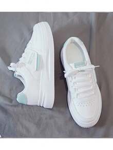 Women's White Low-Top Shoes, Casual Shoes, Outdoor Sports Shoes, Lace-Up Shoes, Lightweight, Easy To Walk, Fashionable, Comfortable, Available In Plus Sizes. - 薄荷綠 - 查看 1