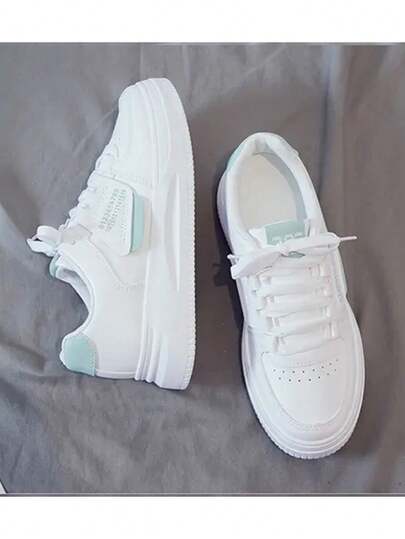 Zapatos de mujer de caña baja blancos, zapatos casuales, zapatos deportivos para exteriores, zapatos con cordones, livianos, fáciles de caminar, modernos, cómodos, disponibles en tallas grandes.