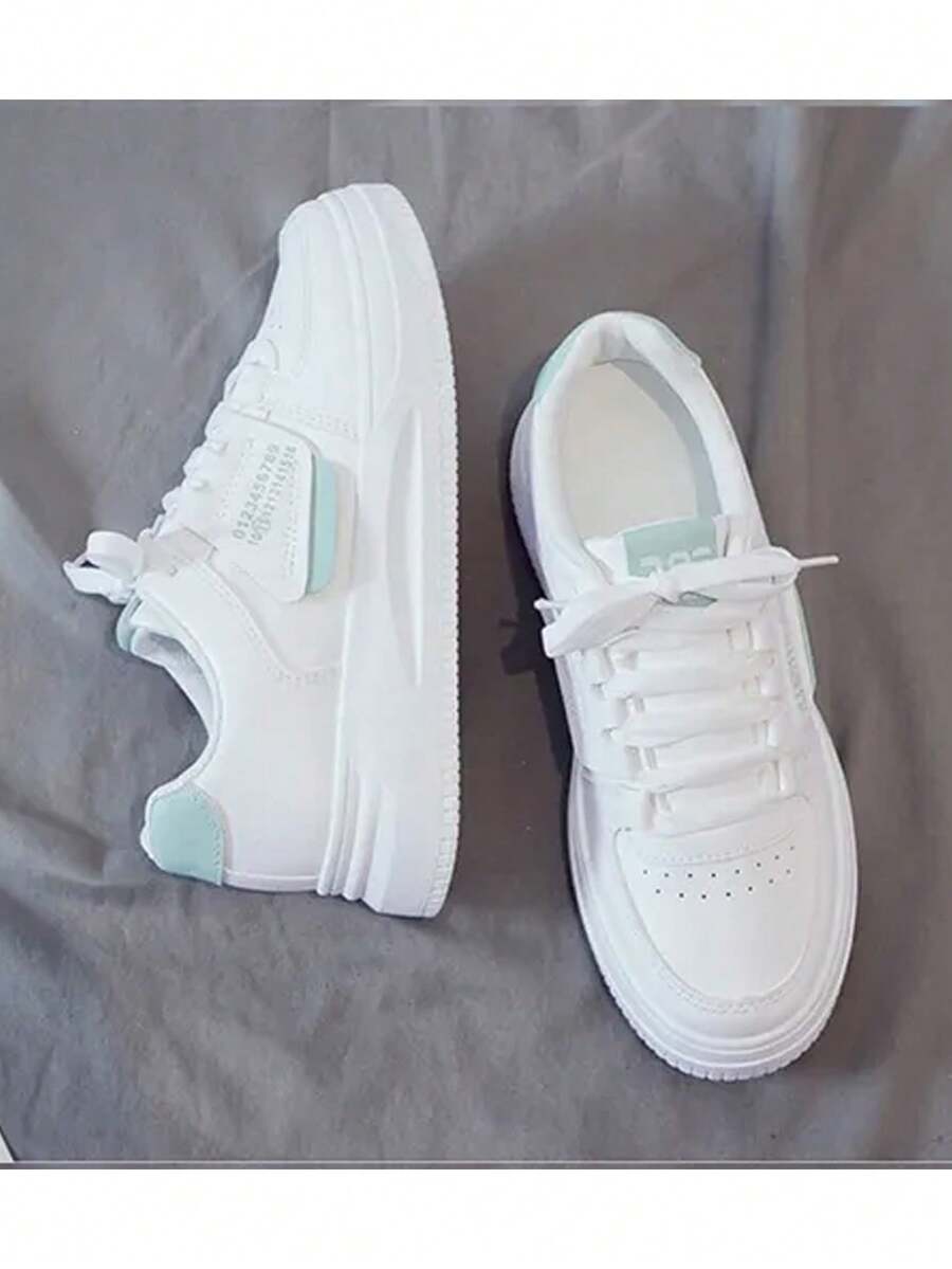 Women's White Low-Top Shoes, Casual Shoes, Outdoor Sports Shoes, Lace-Up Shoes, Lightweight, Easy To Walk, Fashionable, Comfortable, Available In Plus Sizes. - 薄荷綠 - 查看 1