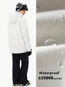 VECTOR MOTION 撞色连帽滑雪服，男女通用，加厚，耐磨，弹力轻盈抓绒面料，适合单板/双板滑雪，白色冬季运动 - 白色 - 查看 3
