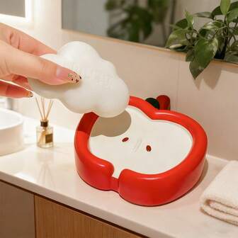 1 件创意苹果形肥皂盒，适用于浴室梳妆台、淋浴间、肥皂架收纳架装饰