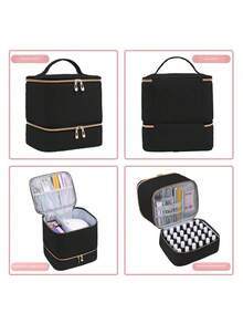 Double Quilted Nail Polish Storage Bag, Portable Organizer For Nail Polish Set Accessories, Carrying Case For Gel Nail Polish, Holds 30 Bottles Of Nail Polish