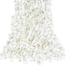 1/100PCS 70.9inch Artificial Flowers Cherry Blossom Vine Garland Plant Artificial Ivy Garland, Fake Plants, Flower Bouquet, For Wedding Decorations, Spring Decorations For Home, Home Decor, Table Decoration, Pink Decor, Room Decor, Balcony Decor - White - View 11
