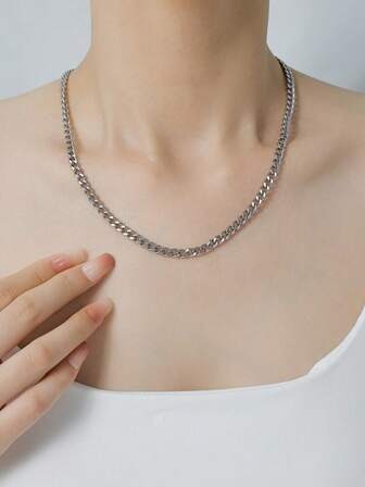 1件装不锈钢女士优雅纯色蛇形链项链，简约叠戴项链，珠宝礼品，适合圣诞节、万圣节等场合，女士配饰，法式复古项链，DIY项链