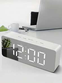 Reloj despertador digital Lancoon, pantalla LED grande con espejo, función de repetición, brillo ajustable, adecuado para el hogar, dormitorio, sala de estar, oficina, viajes - Multicolor - Ver 2