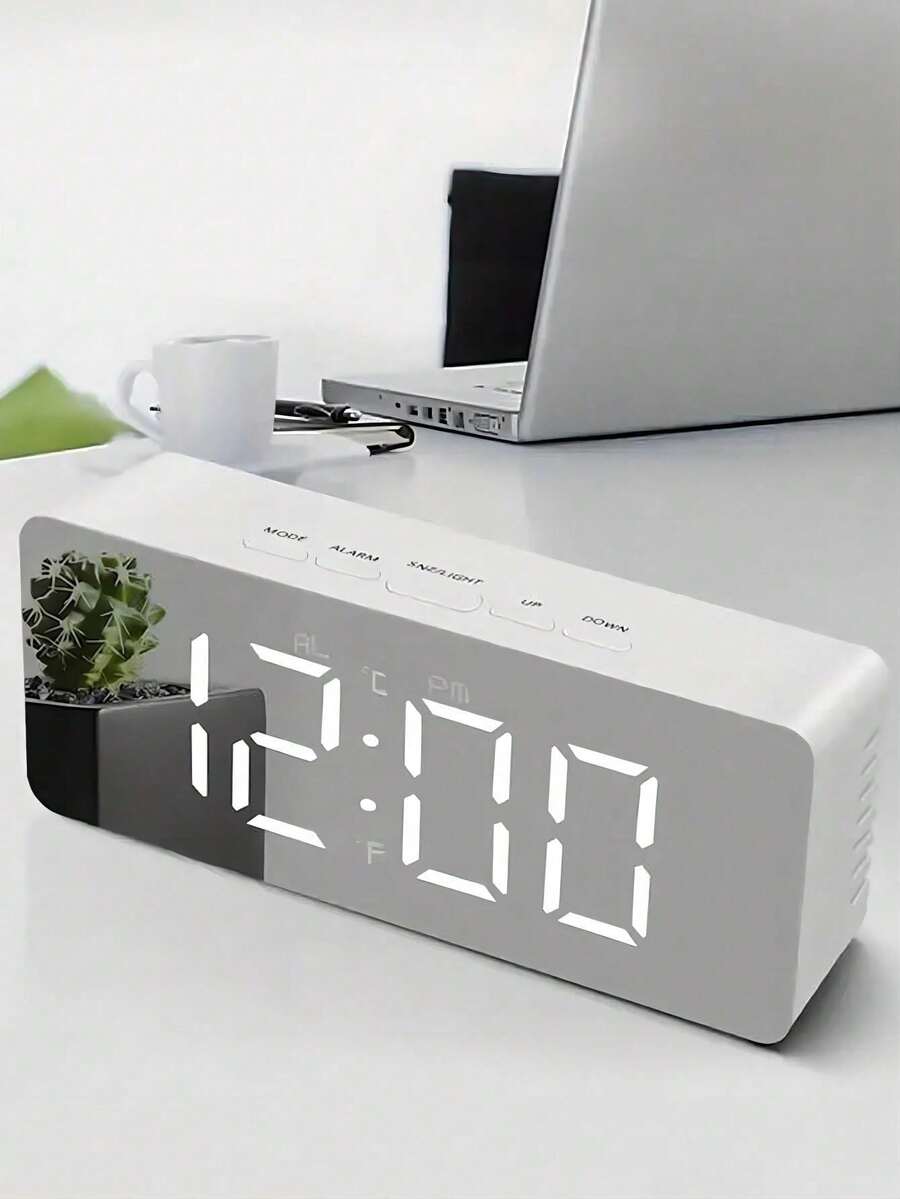 Reloj despertador digital Lancoon, pantalla LED grande con espejo, función de repetición, brillo ajustable, adecuado para el hogar, dormitorio, sala de estar, oficina, viajes