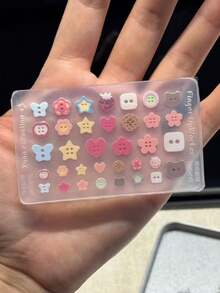 1 件卡通纽扣、钥匙扣、心形锁、水果、星星、小猫、饼干形状透明硅胶美甲模具，创意装饰配件