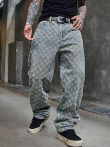 Jeans de mezclilla de corte holgado con tejido de ganchillo para hombres - Lavado ligero - Ver 3