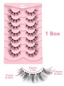 7对Asiteo蓬松轻盈猫眼假睫毛，自然迷人，日常佩戴，透明杆仿貂毛睫毛，柔软卷翘