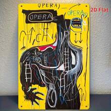 Jean-Michel Basquiat Inspired Vintage Abstract Modern Metal Wall Art - Black, Yellow & Red Graffiti Text Frameless A5 Iron Sheet Painting, Rust-Resistant Durable Indoor/Outdoor Decoration For Home, Office, Cafe - Easy Mounting Hardware Included - 20.32*30.48厘米 - 查看 2