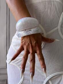 3pcs Bracelet Set, Gold Bracelet, Resin Bracelet, Wide Bracelet, Thick Bracelet, Bracelet Set, Wide Bracelet, Resin Bracelet, Women Bracelet, Gift For Her - White - View 12