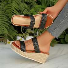 Womens Platform Sandals Wedge Sandals Open Toe Comfortable Espadrilles Wedges Summer Beach Walking Travel Shoes Heels - 黑色 - 查看 10