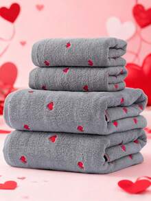 1pc/2pcs/4pcs Red Heart LOVE Embroidered Couple Towels, Small Bath Towels, Valentine's Day Gift, Soft Absorbent Lint-Free, Face And Body Towels, Personalized Adult Towel Set, Suitable For Home, Pool And Daily Use - Grey - View 8