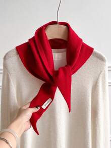 1pc 100% Wool Knitted Triangle Scarf Women's Outerwear Small Shawl Autumn Winter Cable Knit Neck Warmer Fashionable Accessory For Dress - DB031 - View 6