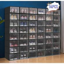 MaderaReal 14 cajas de zapatos y cajas de almacenamiento apilables de color blanco, adecuadas para clasificar zapatillas de tenis, tacones altos y otros zapatos (blanco,negro) - Negro - Ver 2