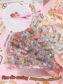 100 件/盒 50 种设计微型风景贴纸,缓解压力 3D 分层小房子 DIY 工艺贴纸材料 - 彩色 - 查看 4