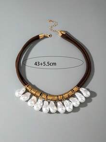 imoli 1pc Minimalist Polyester Cord Necklace With Metal Wrapped Pendant & Faux Pearl, Creative Niche Design Jewelry Pendant Necklace, Suitable For Party, Gathering, Gift