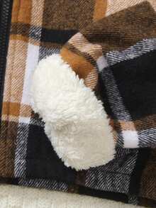 2-20Y Tween Girls Thermal Lined Jacket, Fashion New Brown Plaid Short Zip-Up Hooded Long Sleeve Coat For Autumn/Winter