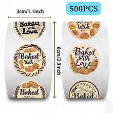 500pcs Baked With Love Stickers Designs, Self-Adhesive Reusable Decals For Crafts, Junk Journals, Scrapbooking & Creative Projects Roll Stickers