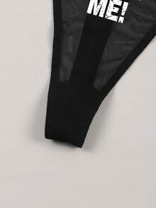 Women's Sexy Semi-Sheer Letter Print Breathable Thong Panties - Black - View 5