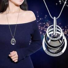 Fashion Sweater Chain Women's High-End Sense Light Luxury Long Necklace Niche Personality Versatile Autumn And Winter Jewelry Pendant - 5.藍水滴羽毛 - 查看 2