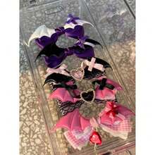 Delicate Black Pink Lace Bow Wing Edge Clip Sweet Girl Hairpin - 粉紅色翅膀髮夾 - 查看 2