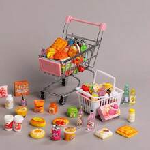 POKOJA LAND Xe đẩy mua sắm mini mô phỏng nhà búp bê, kèm đồ ăn và phụ kiện đồ chơi - Khung 4 bánh chắc chắn, giỏ mua sắm mở và ngăn chứa đồ phía dưới, phối màu (Hồng/Xanh lá cây/Xanh dương), thích hợp cho trò chơi nhập vai, trang trí nhà búp bê và các bữa tiệc theo chủ đề - Tương thích với búp bê và tượng nhỏ - Bao gồm thực phẩm mini và đồ ăn đồ chơi, bánh xe chắc chắn giúp di chuyển dễ dàng, thiết kế nhỏ gọn và tiện dụng khơi gợi trí tưởng tượng khi chơi. - Nhiều màu - Xem 16