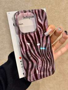Striped Watercolor Swirl Foil Pattern Slim Chic Silver Mobile Phone/Cover Compatible With 15 Pro, XS, 11, 12, 13, 16, 15, 16 Plus, 16 Pro, Waterproof Shockproof Anti-Fall Scratch Resistant - 彩色 - 查看 4