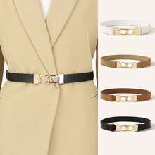 1pc Women's Adjustable Size Gold Buckle Belt, Suitable For Jeans, Casual Wear, Jackets, Skirts, Daily Use, Bohemian PU Leather Cross Grain Belt For Everyday Outings