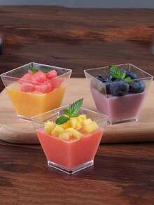 25个迷你甜点杯，透明塑料杯，可用作芭菲杯、开胃菜杯或小碗，不含勺子，可重复使用，适合派对、冰淇淋、品尝、聚会、自助餐、婚礼、野餐、节日和其他场合。 - 彩色 - 查看 4