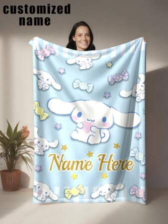 Sanrio Custom Name Kuromi & My Melody Blanket - 280GSM Ultra-Soft Flannel, Pink Cartoon Collage Design, All-Season Cozy Throw, Personalized Gift For Friends, Girlfriends, Anime Fans, Vibrant Character Design, Charming Decorative Text