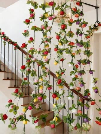 Artificial Rose Vine Hanging Silk Flower 1pc Wedding/Tea Party/ Ceiling Decoration, Faux Plant Vine Fake Flower For Home & Event Ornament