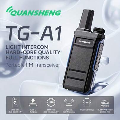 QUANSHENG TG-A1 双频对讲机，136-174MHz 和 400-470MHz，5W 大功率，USB-C 充电，适用于公路旅行、露营、酒店、建筑工地、安保团队